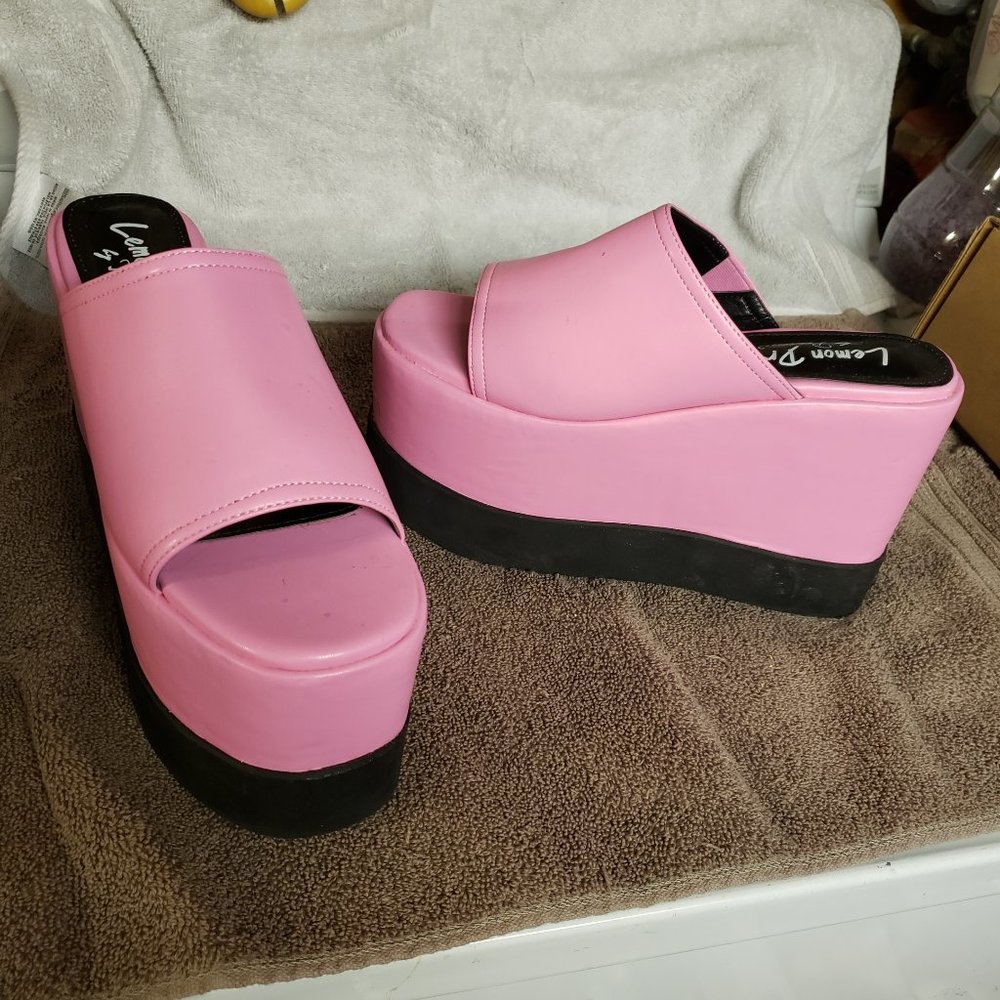 Pink & black slide sandals